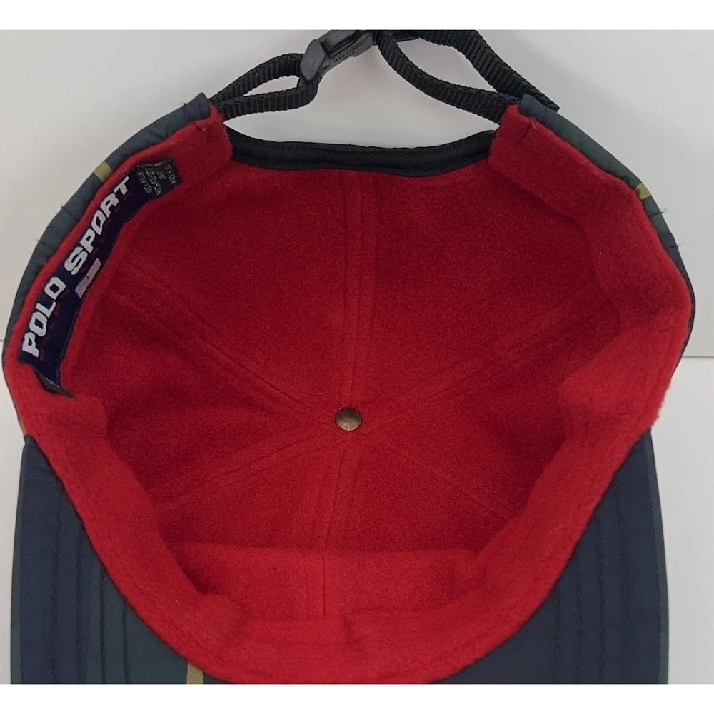 Vtg POLO RALPH LAUREN Cap Tartan Plaid Fleece Lined Hat Adult OS Nylon USA Hat‎